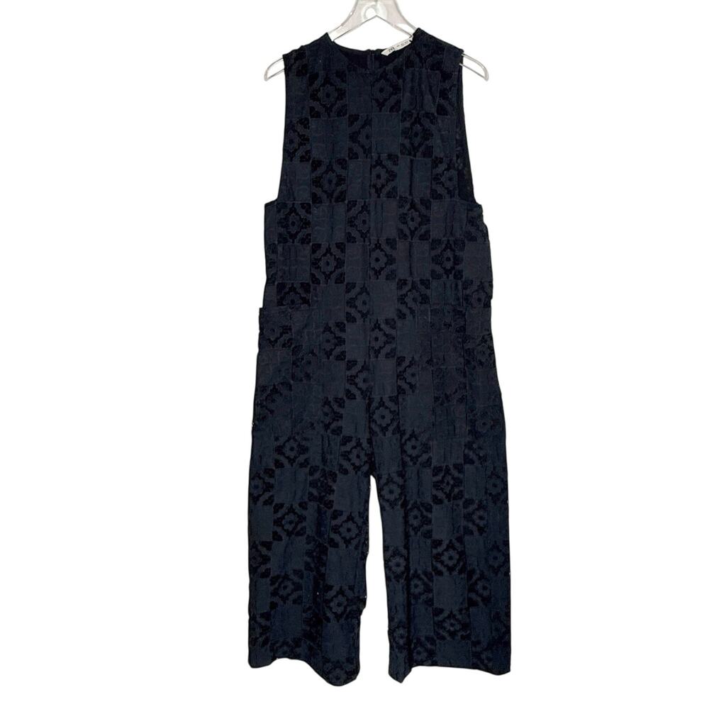Zara Black Jumpsuit Cutwork Embroidery Limited Edition Wide Leg L RARE
